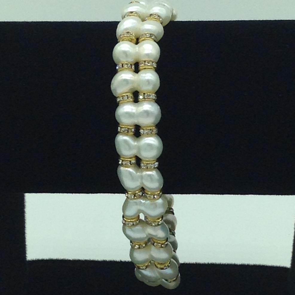 White Twin Pearls And CZ Chakri 2 Layers Bracelet JBG0094