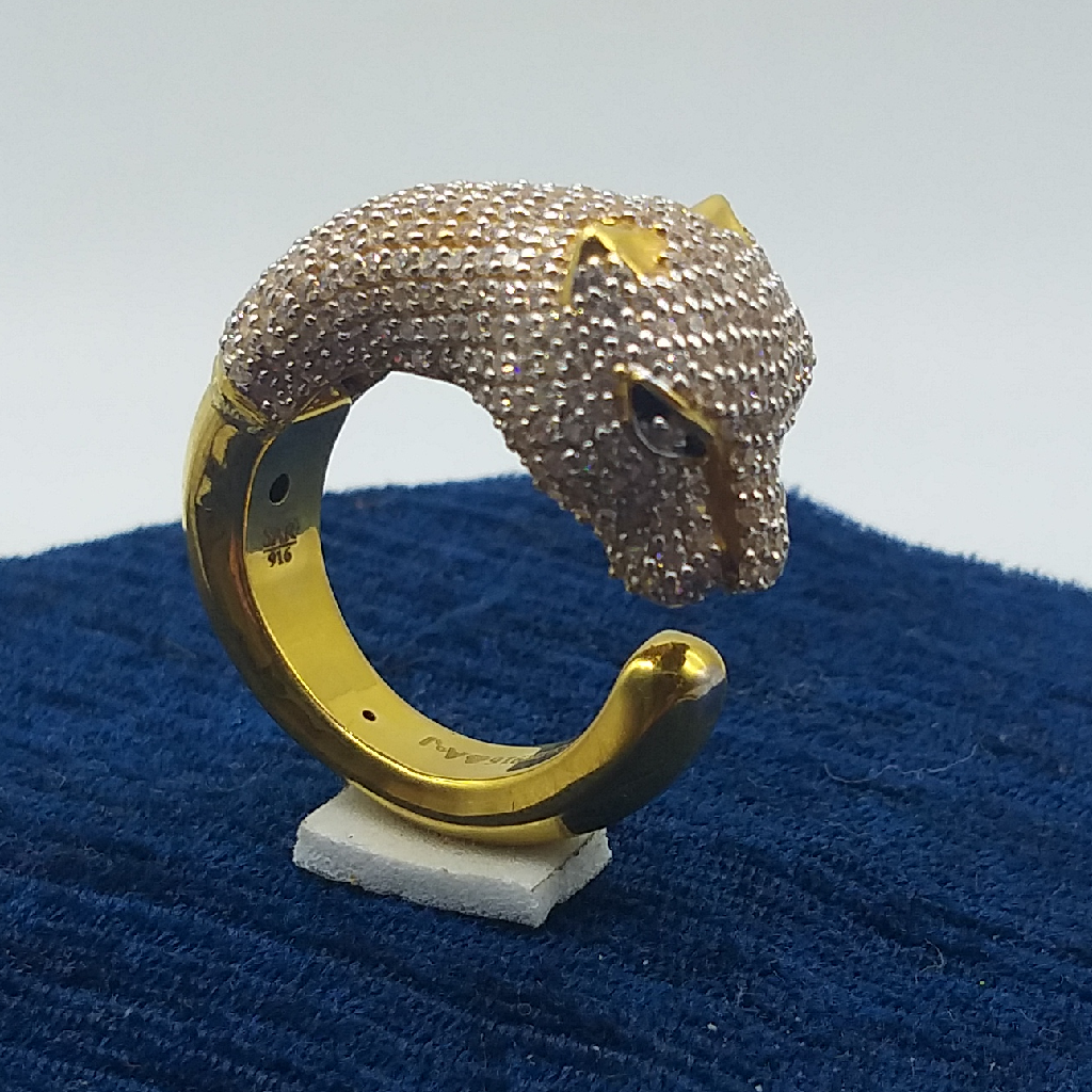 Gold Gents Hollow Diamond Ring in Panther Design