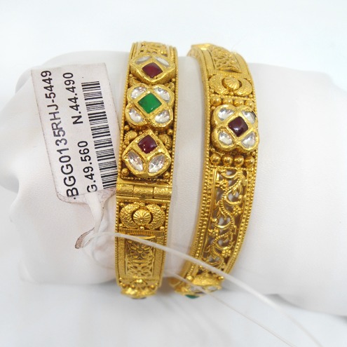 916 Gold Antique Studded Bangles For Ladies RHJ-5449