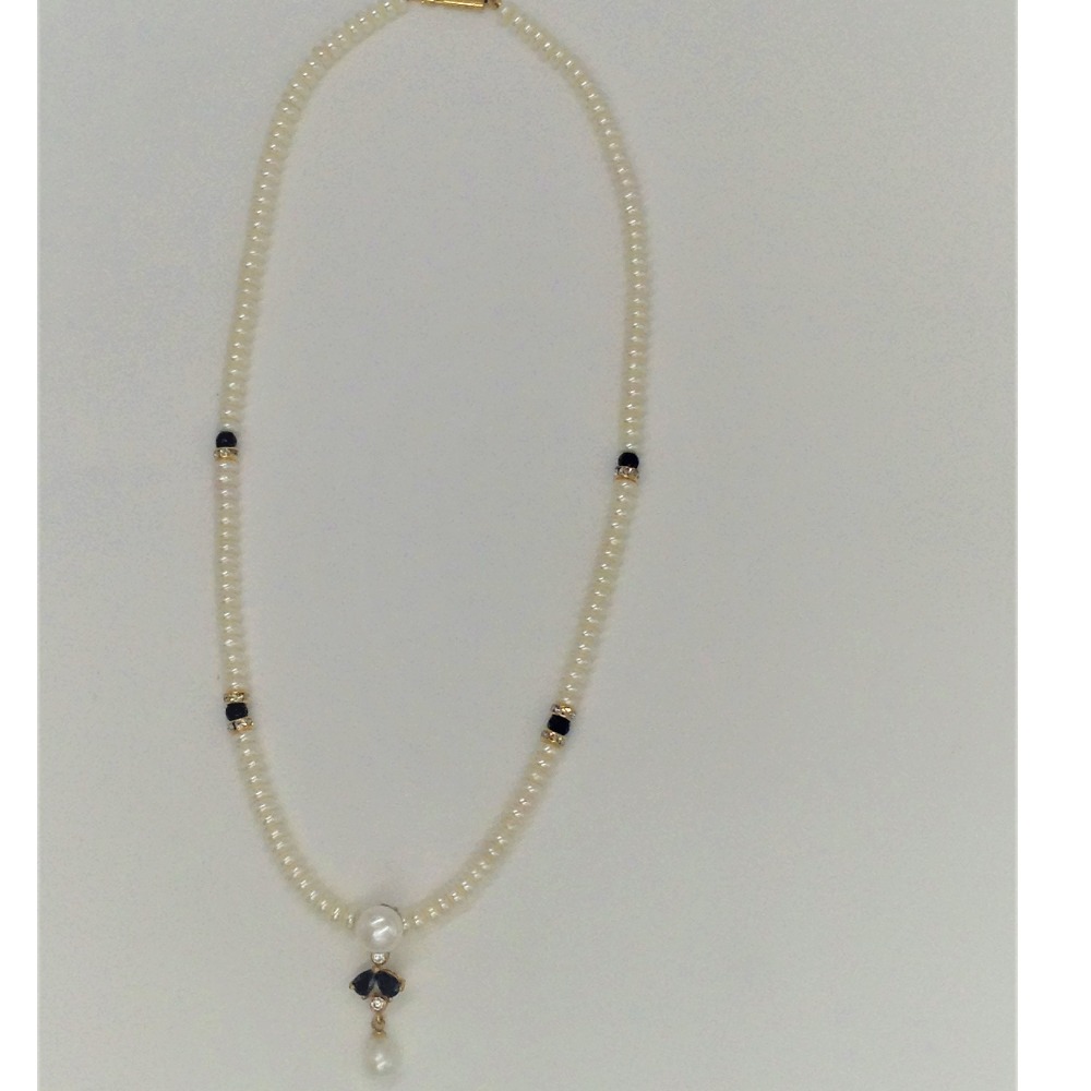 White , black cz and pearls pendent set with flat mala jps0164