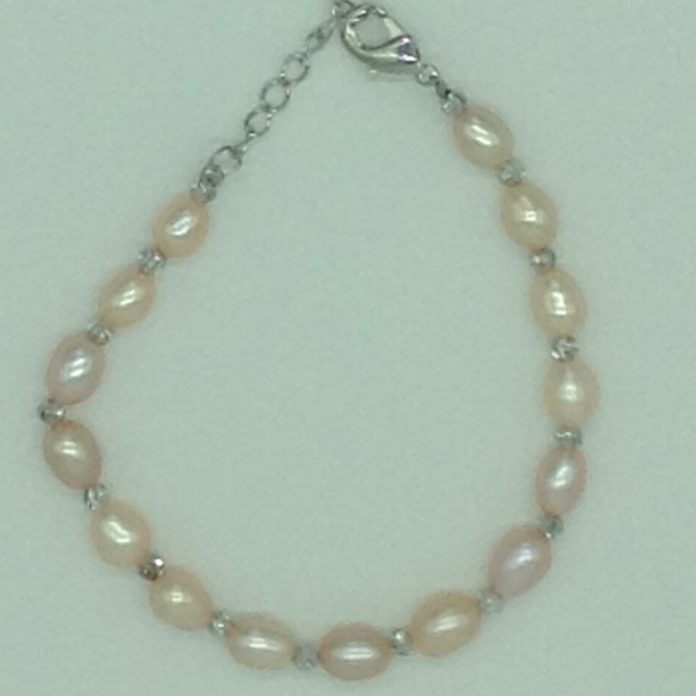 Pink Oval Pearls With White Balls Alloy Chain Bracelet JBG0148