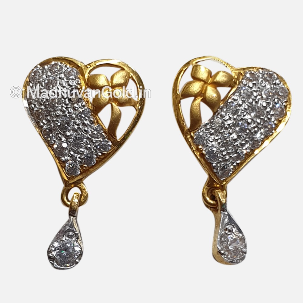 22K Gold Heart Shaped Diamond Earrings