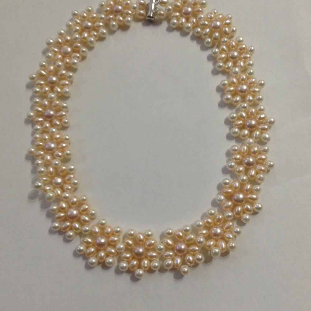 Freshwater white and orange oval jaali necklace JPM0161