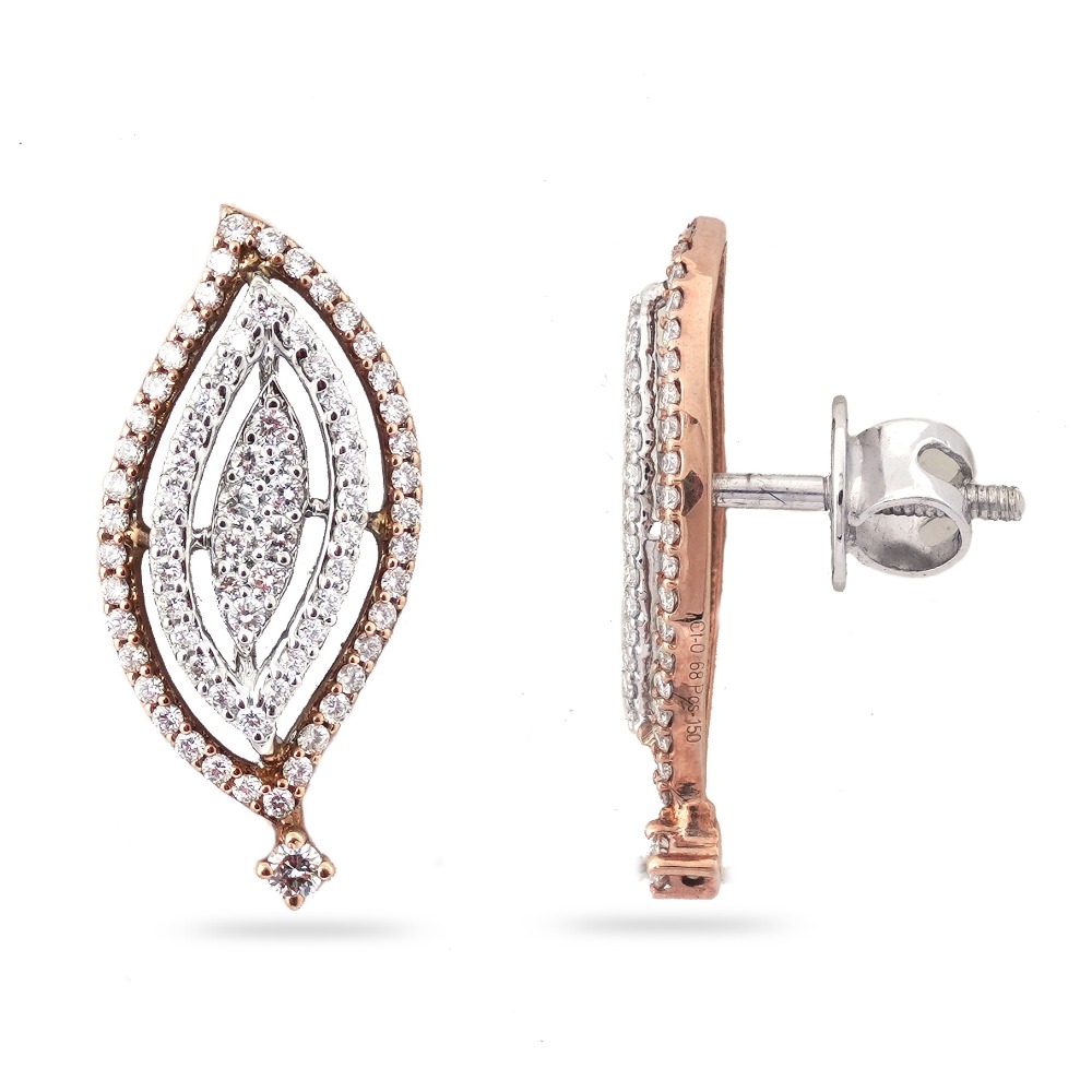 Rose Gold Leaves Design Diamond Earring 