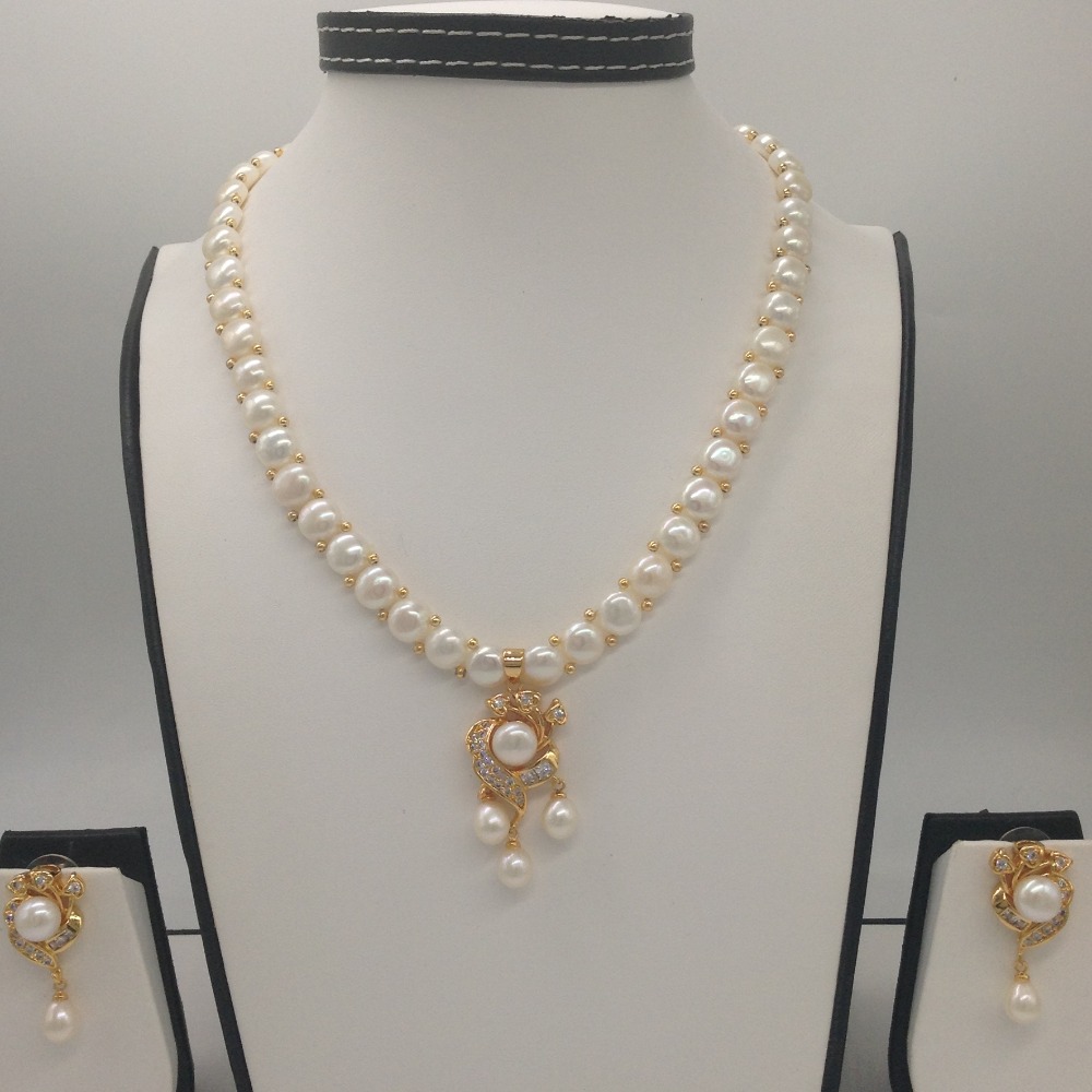White cz and pearls pendent set with 1 line button mala jps0400