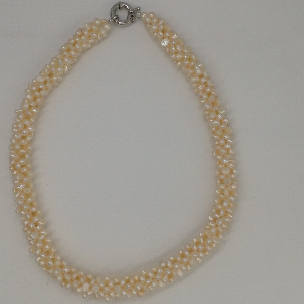 Freshwater cream button pearls jaali rassi mala JPM0212