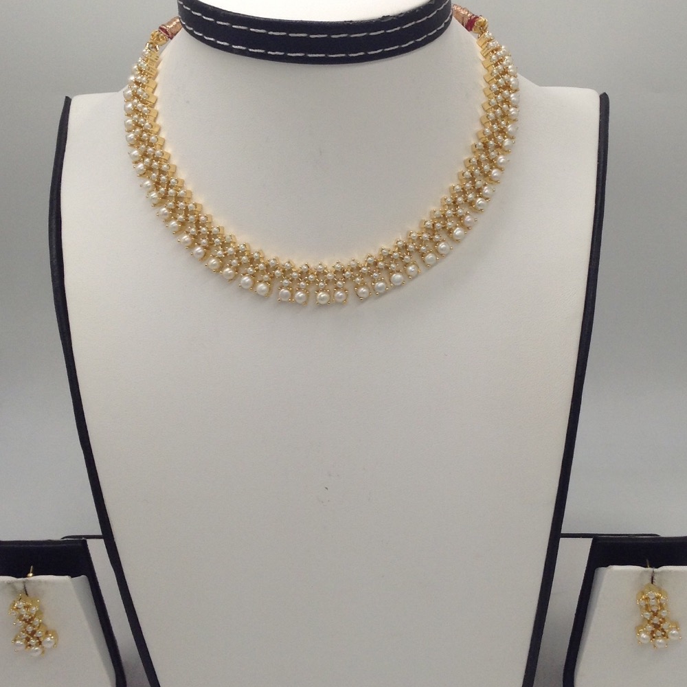 Freshwater white button pearls necklace set jnc0052