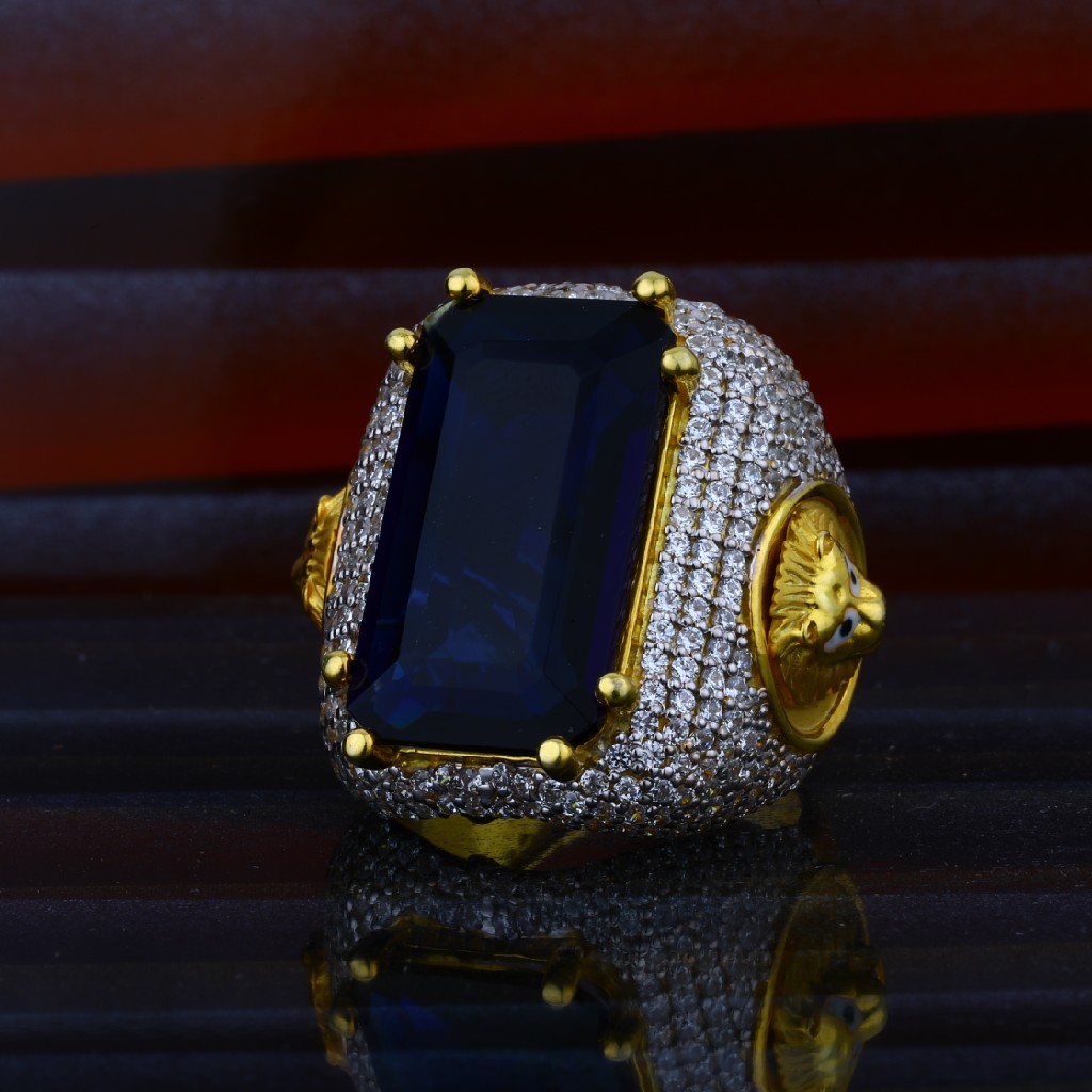 Mens Exclusive Blue Stone Heavy Designer Gold Ring-MHR09