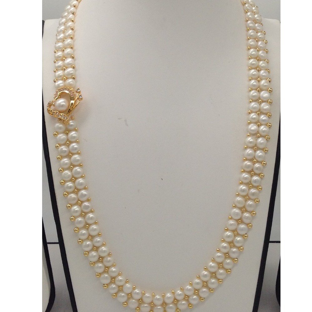 Pearls Broach Set With 2 Line Button Jali Pearls Mala JPS0233
