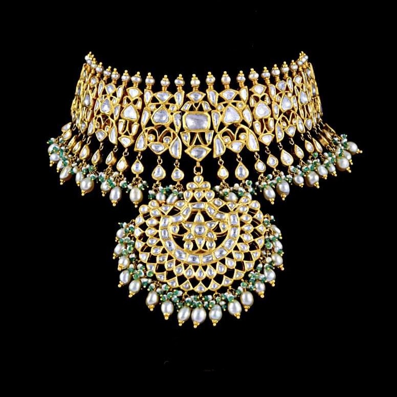22KT Gold Kundan Choker Set With Pana Pearl Beads a For Women
