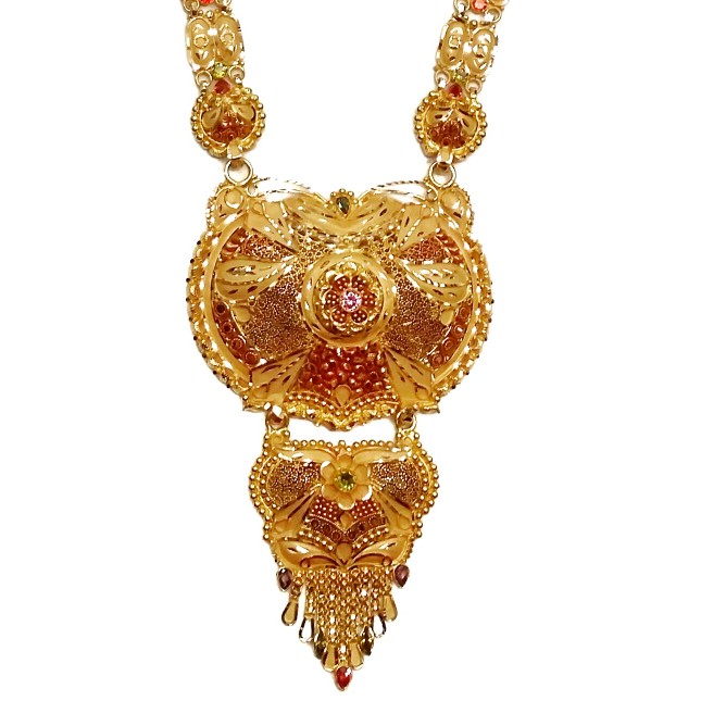 22k Gold Kalkatti Necklace With Earrings MGA - GLS048