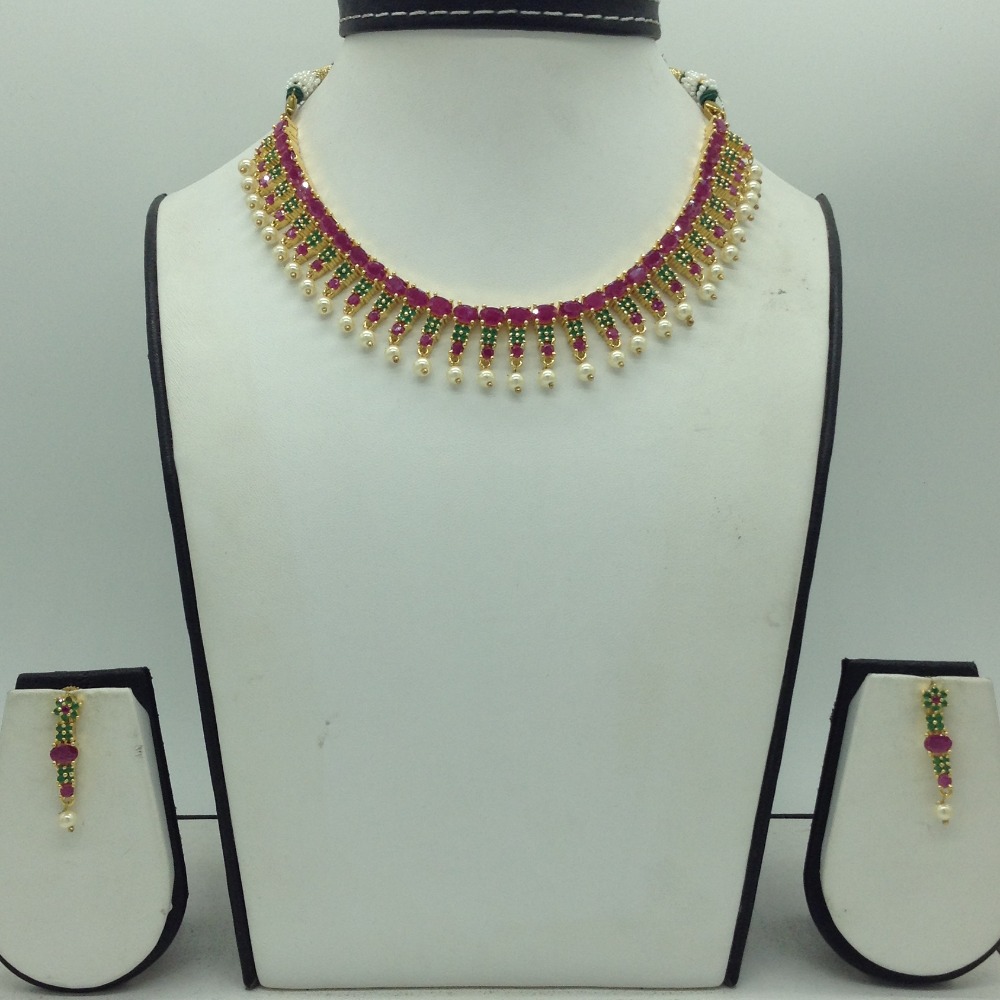 Red,green cz stones necklace set jnc0175