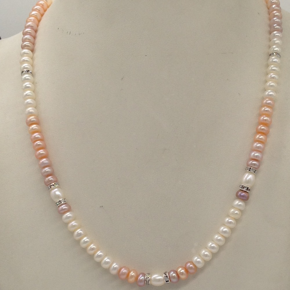 shaded flat pearls single layer mala with cz chakri jpm0319
