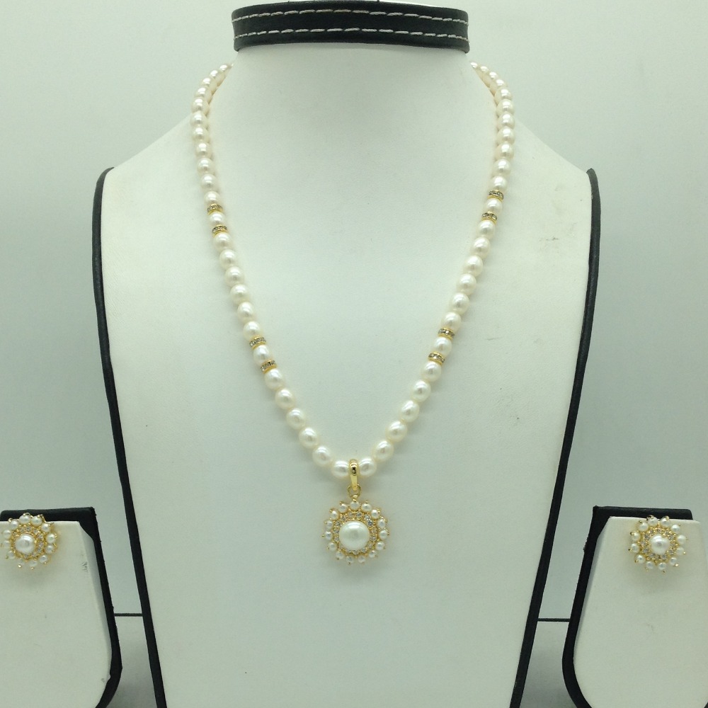 White cz and pearls pendent set with 1 line oval pearls mala jps0673