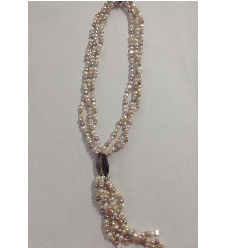 multicolour potato pearls necklace with smoky topaz JPM0175