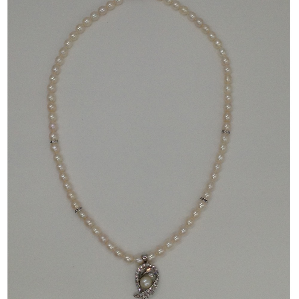 White cz and pearls pendent set with oval pearls mala jps0015
