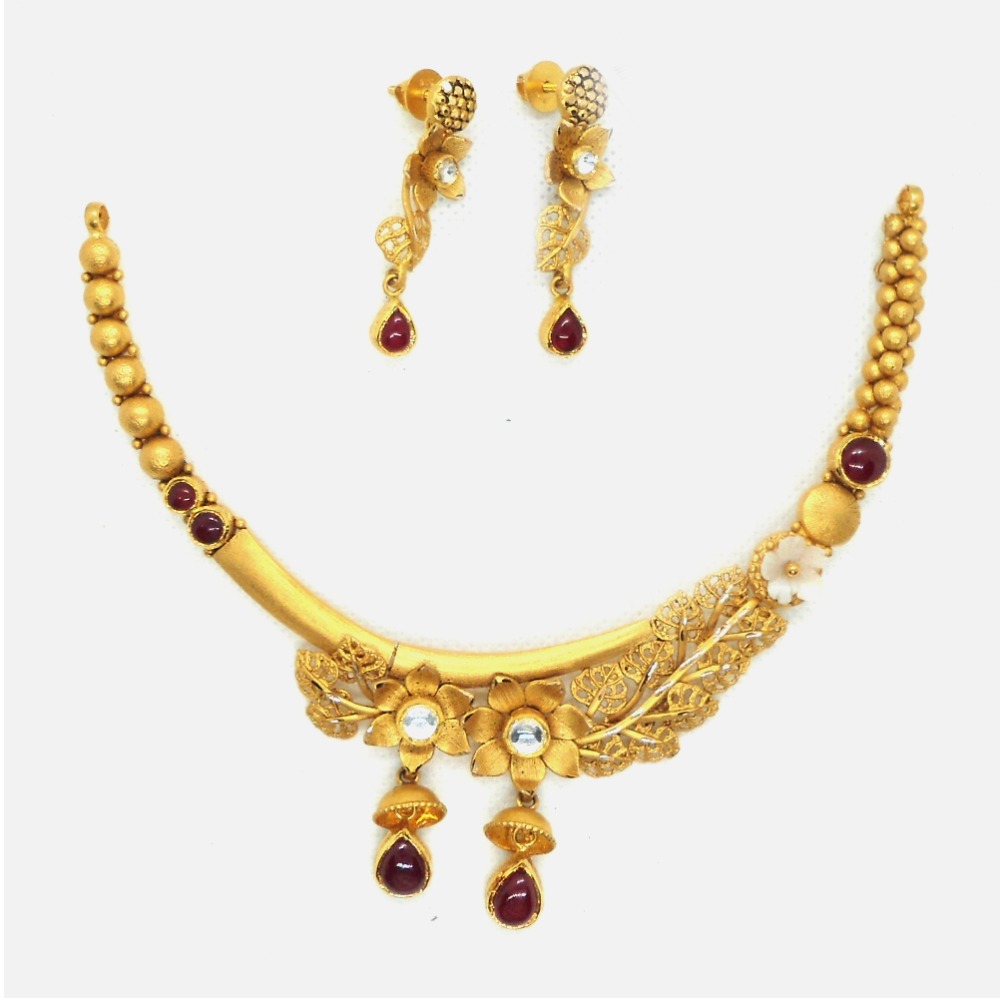 916 Gold Antique Bridal Necklace Set RHJ - 4965