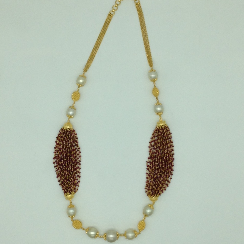 South Sea Pearls and Ruby Beeds Gold Taar Necklace JGT0019