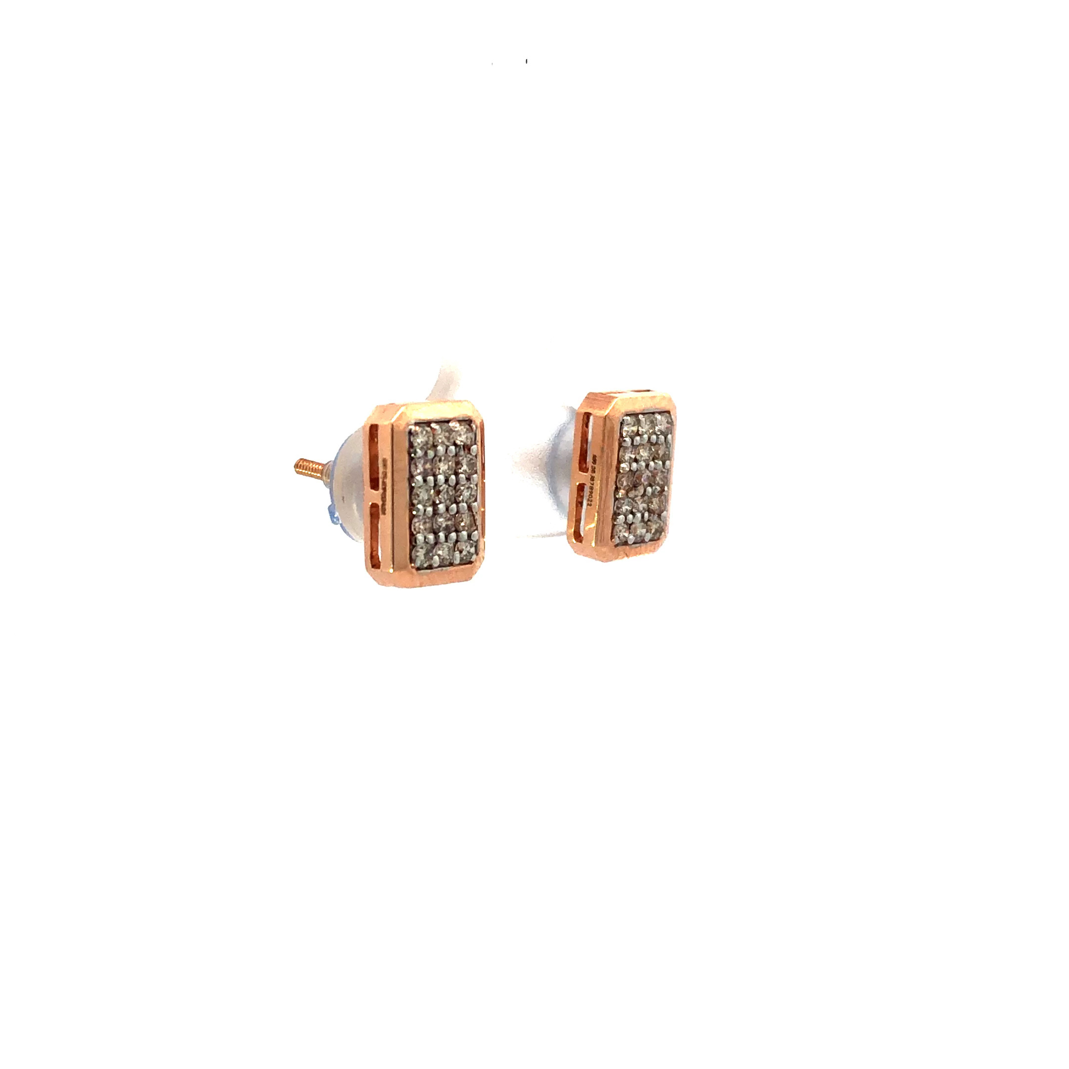14kt diamond brick stud earrings in rosegold