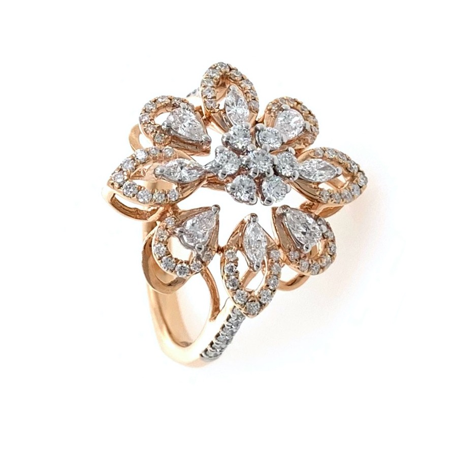 Delicately Designed Flower Ring with Fancy Shaped Design for Party Wear in 18k Rose Gold - 0.83 carats - 6.100 grams - 0LR28