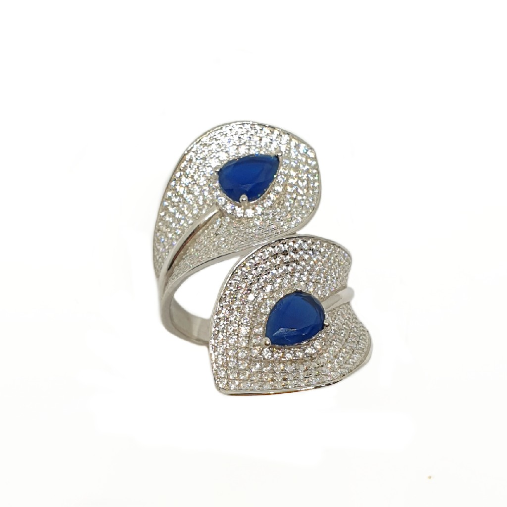 925 Sterling Silver Designer Blue Stone Ring MGA - LRS3512