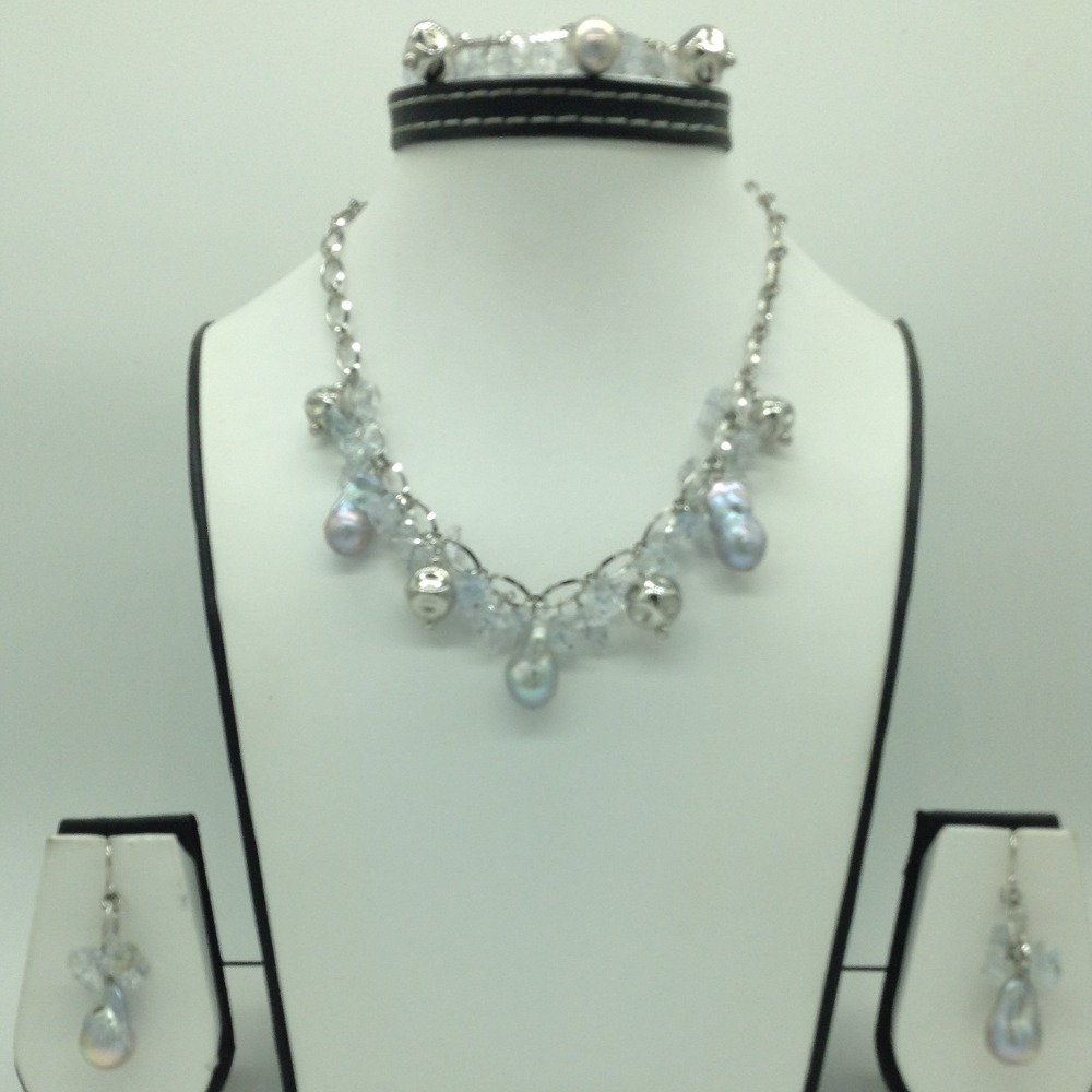 Freshwater grey pearls and aquamarine silver chain set jnc0102
