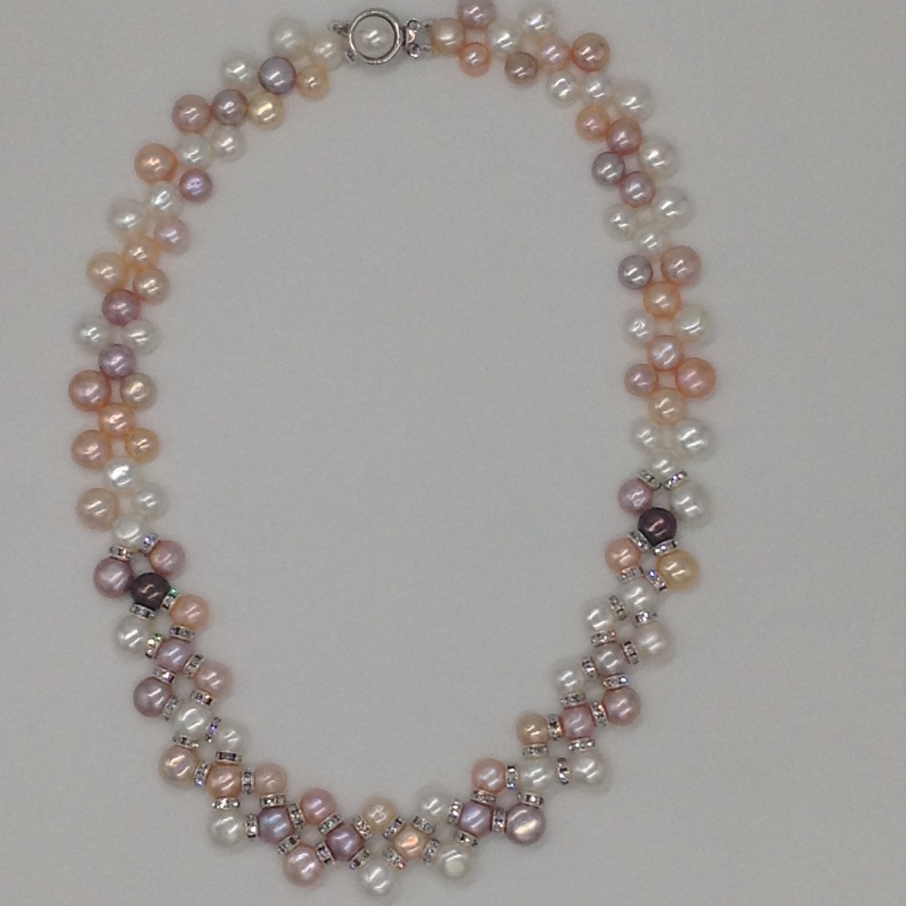 Freshwater multi colour button pearls zigzag necklace set jpp1009