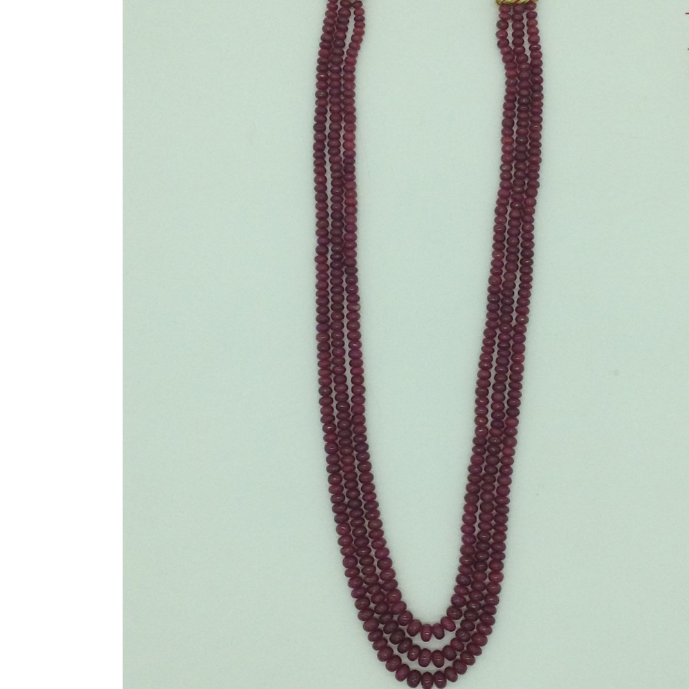 Natural red ruby round plain 3 layers necklace jsr0137