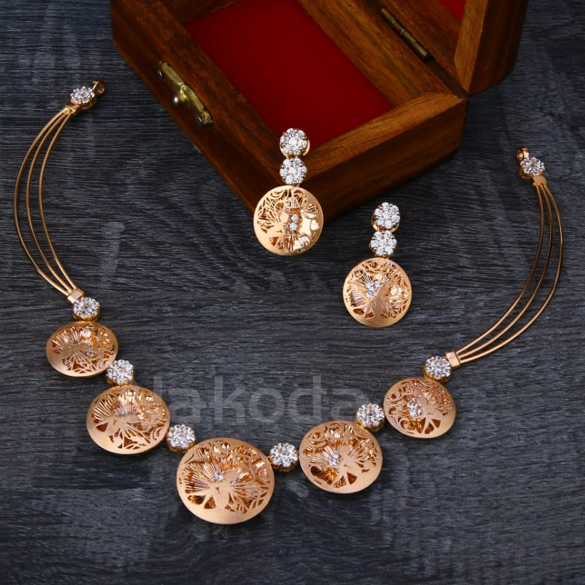 18KT Rose Gold Hallmark Delicate Ladies Necklace Set RN368