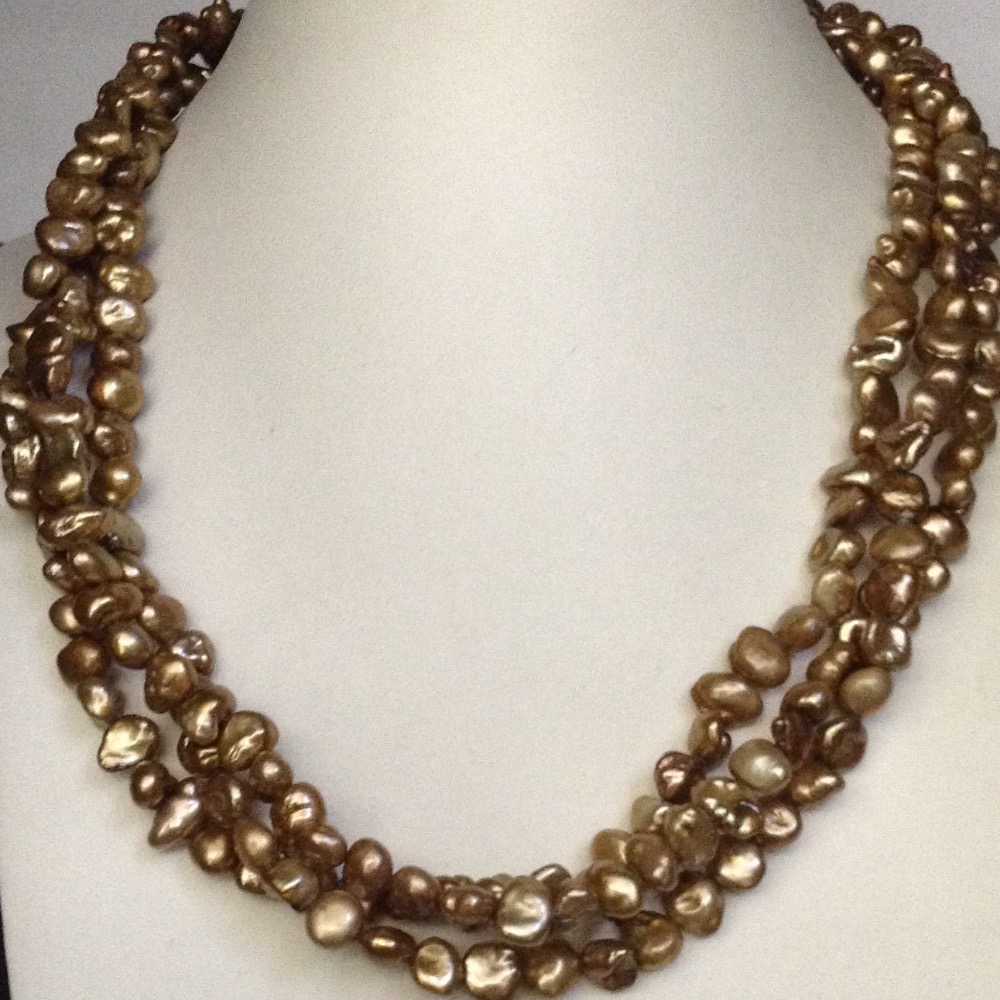 Freshwater Brown Chips Baroque 3 Layers Necklace JPM0237