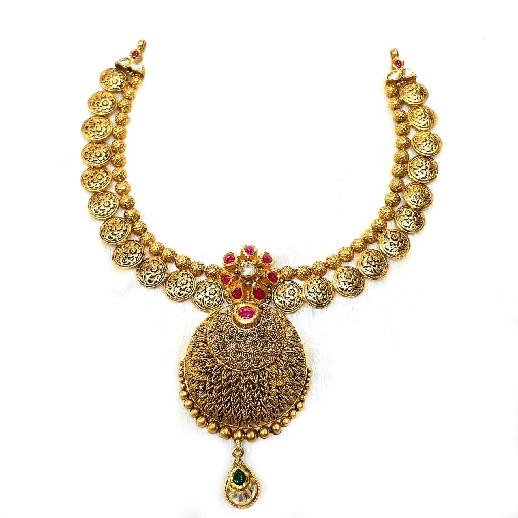 916 gold antique necklace set mga - gn018