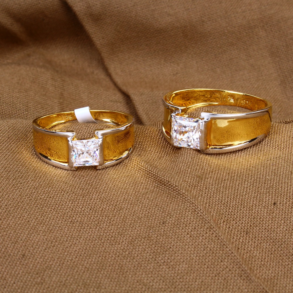 18k Gold Delicate CZ Couple Rings 