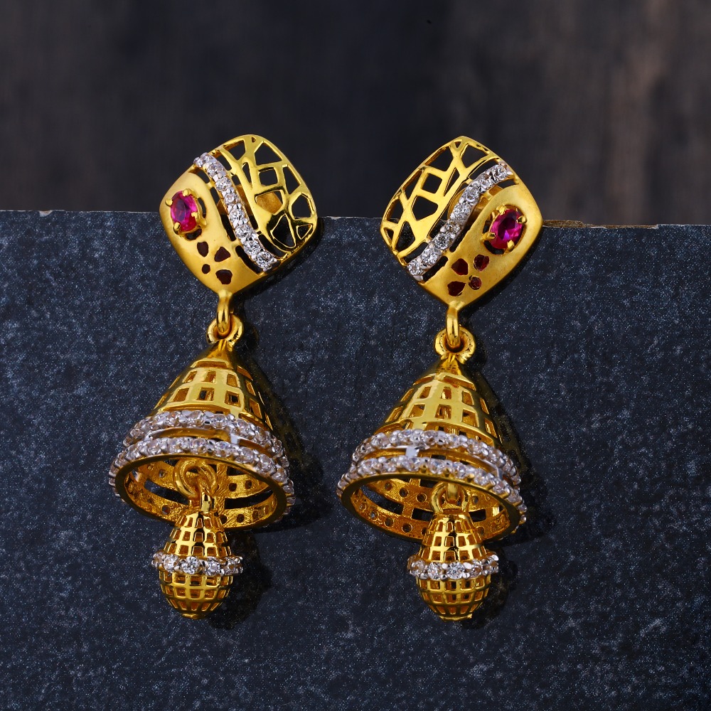 22KT  CZ Gold Women's Gorgeous Hallmark Jhummar Earring LJE272
