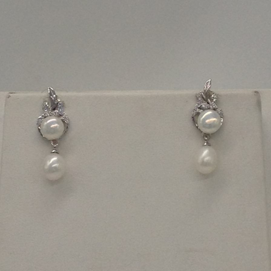 White cz pendent set with 2 line button pearls jps0385