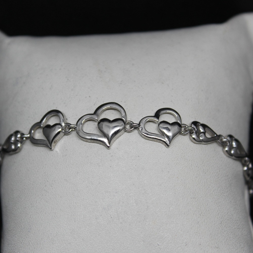 925 sterling silver heart shape fancy kada bracelet for ladies