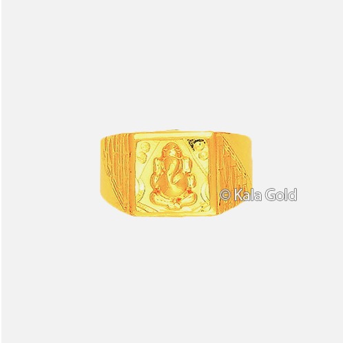 22KT Gold Ganesh Design CZ Gents Ring