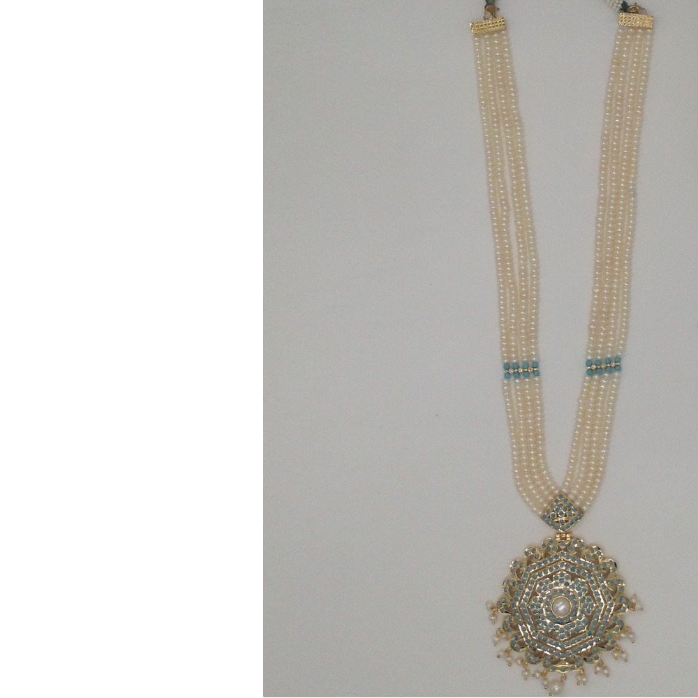 Turquoise,pearls ranihaar set with 4 line flat mala jps0423