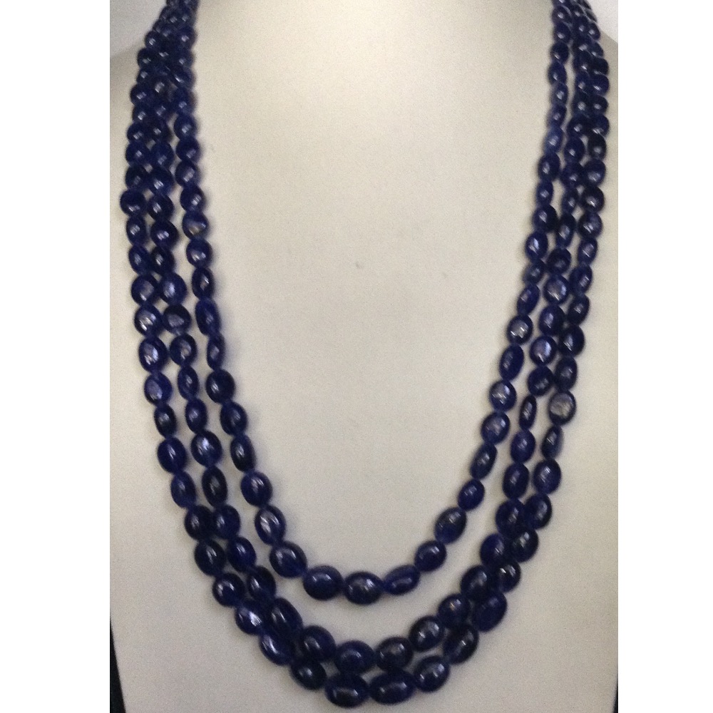 Natural Blue Sapphires Oval Aweja 3 Layers Necklace JSB0086