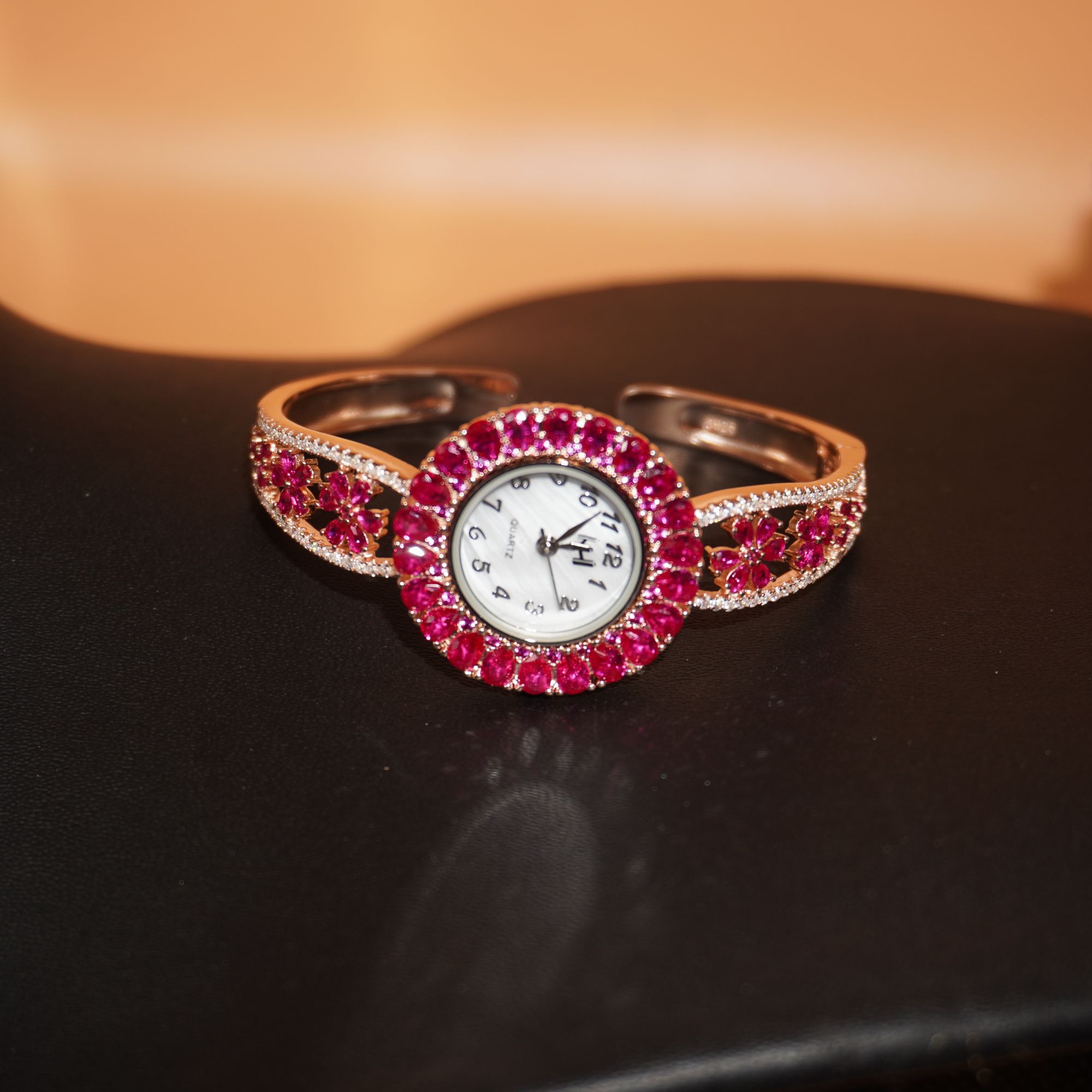 925 Silver Red Diamond Watch