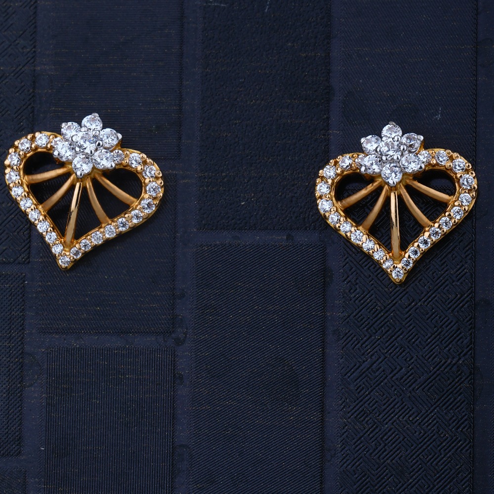 916  CZ gold Heart Flower Design Earring 