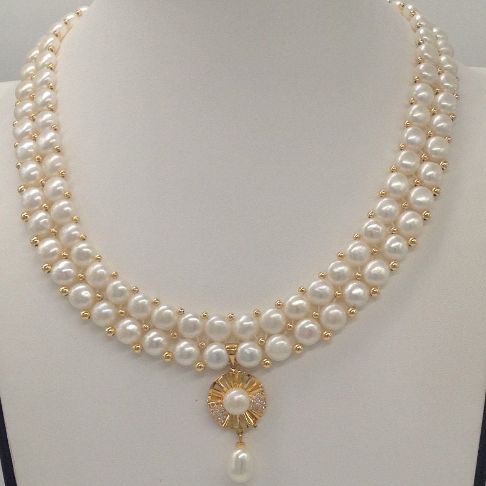 White cz pendent set with 2 line button pearls jps0381