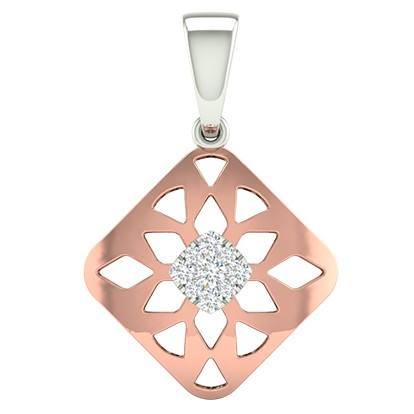 18k rose gold white gold real diamond square shape pendant mga - rp0033