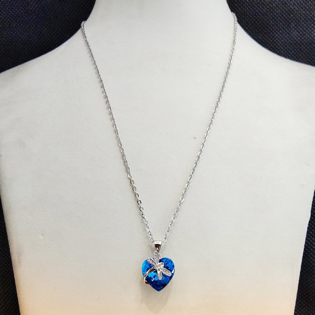 925 Silver Heart Blue Crystal Color Butterfly Pendant Necklace