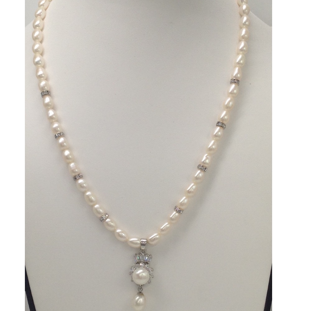 White cz and pearls pendent set with oval pearls mala jps0140