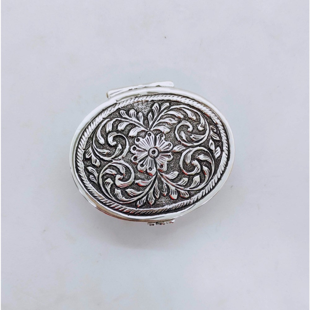 real Silver Box for Gifting In round shape Antique Floral Carving