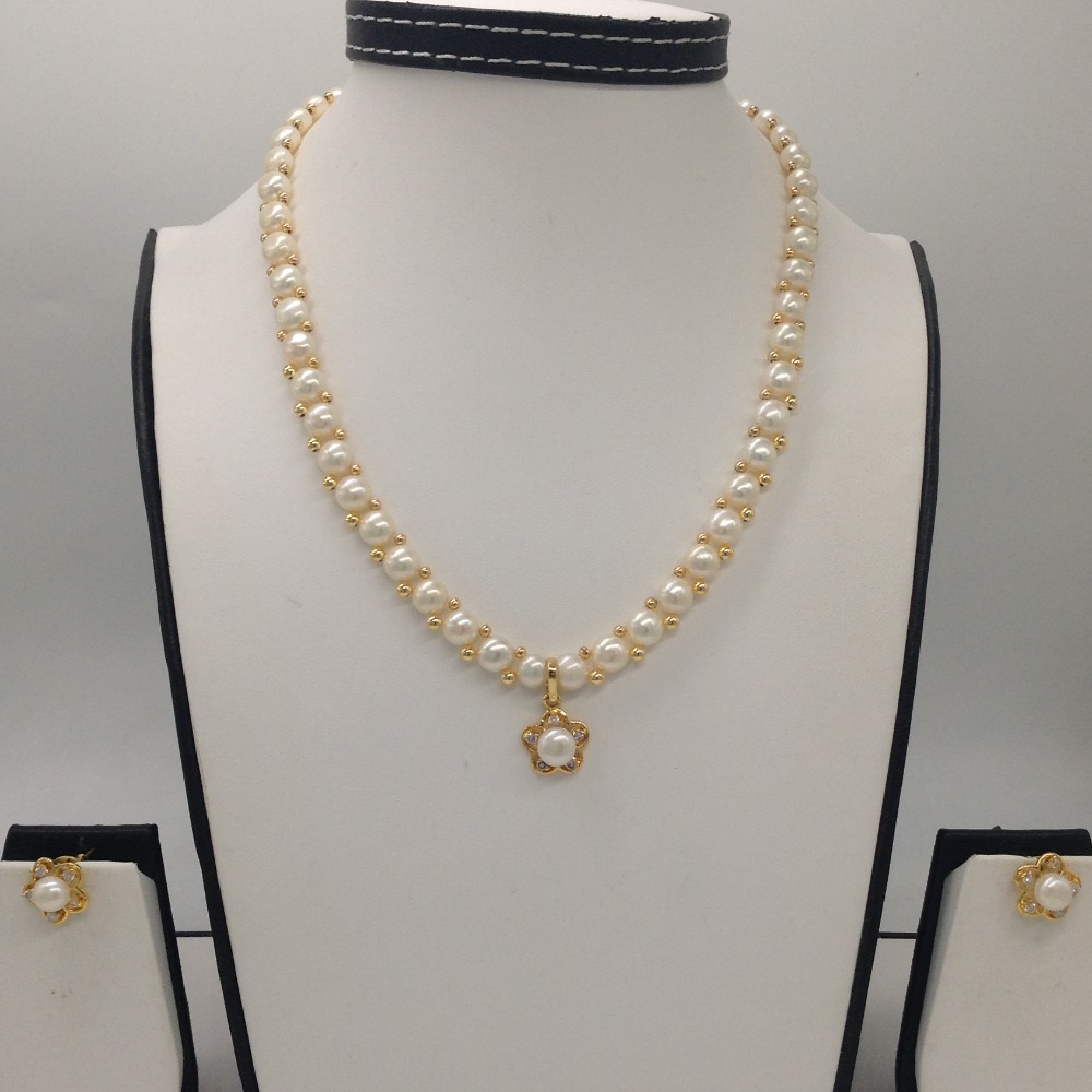 White cz and pearls pendent set with button jali pearls mala jps0182