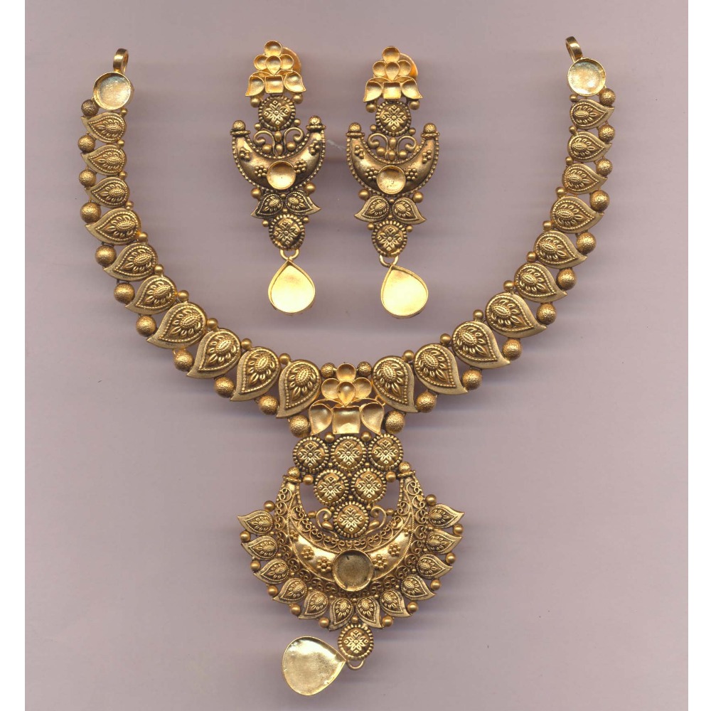 22KT Gold Mango Design Khokha Necklace Set PJ-N006
