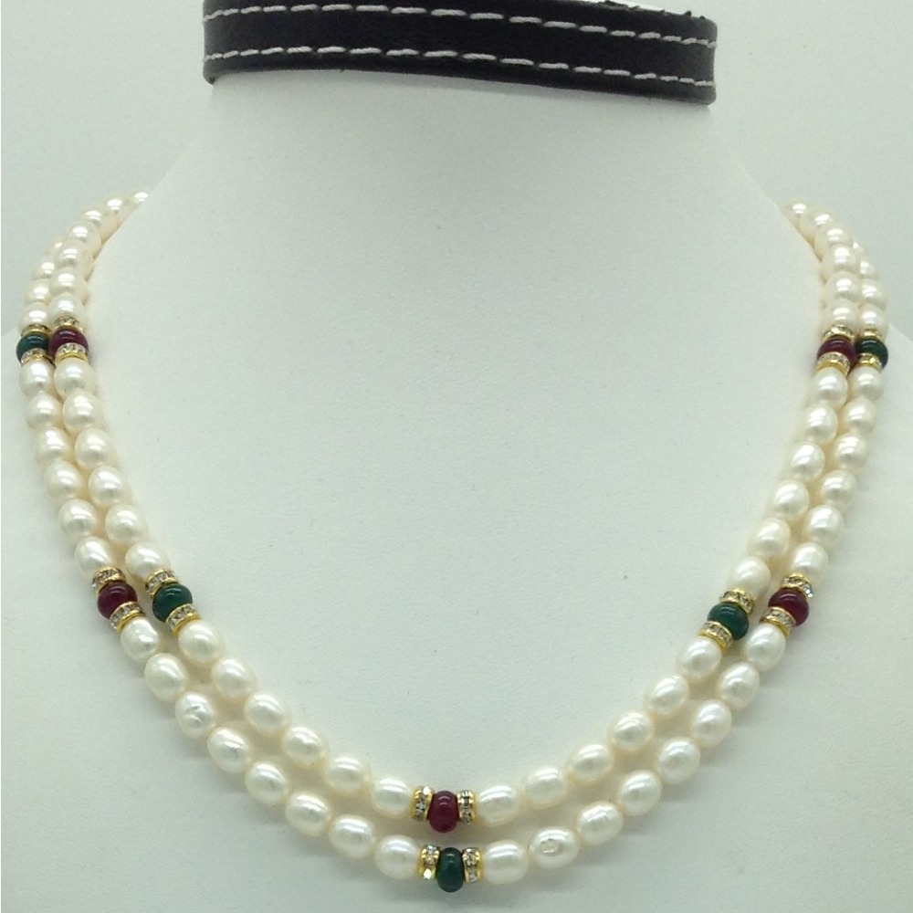 Freshwater White Oval 2 Lines Pearls Combination Full Set JPP1055