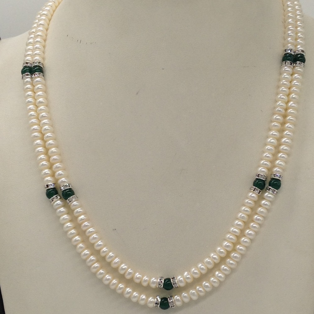 white flat pearls necklace with cz white chakri jpm0343