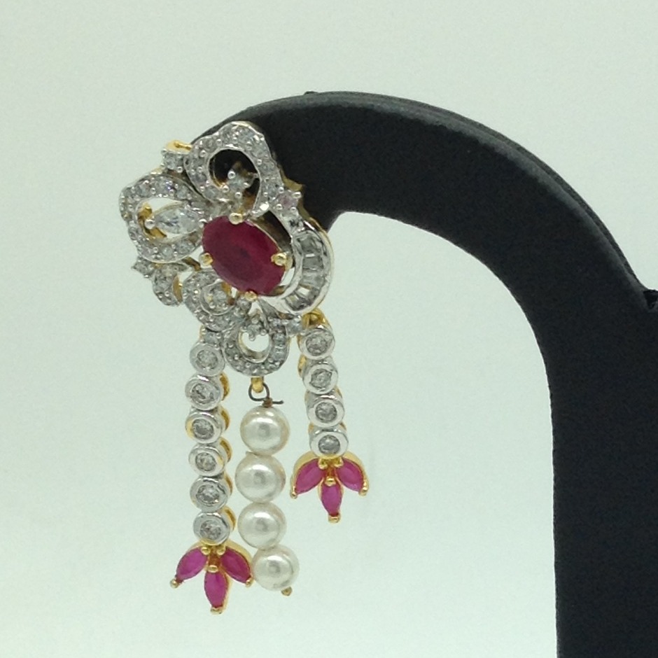 White and Red CZ Stones Ear Hangings JER0049